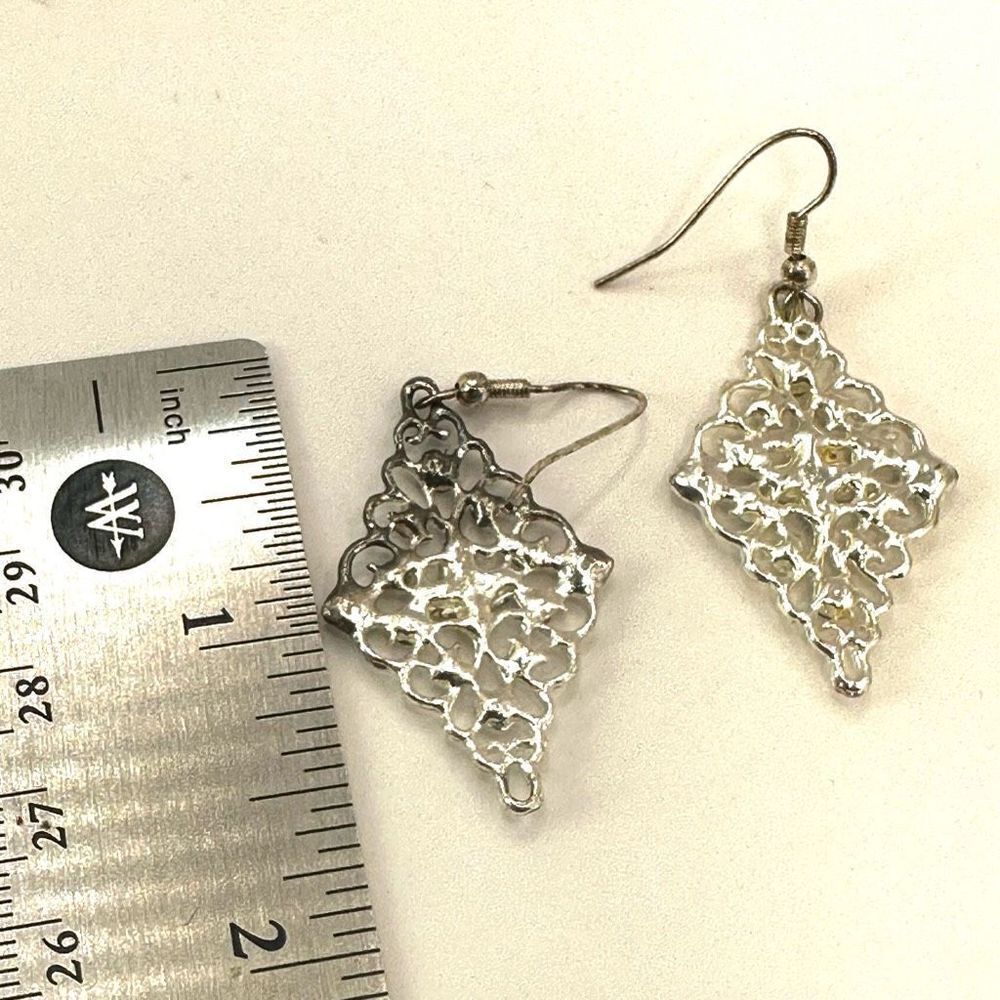 Silver tone rhinestone drop earrings - Picture 7 of 7